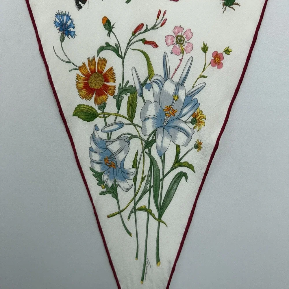 Vintage Gucci 100% Silk Floral & Insects Scarf Signed 